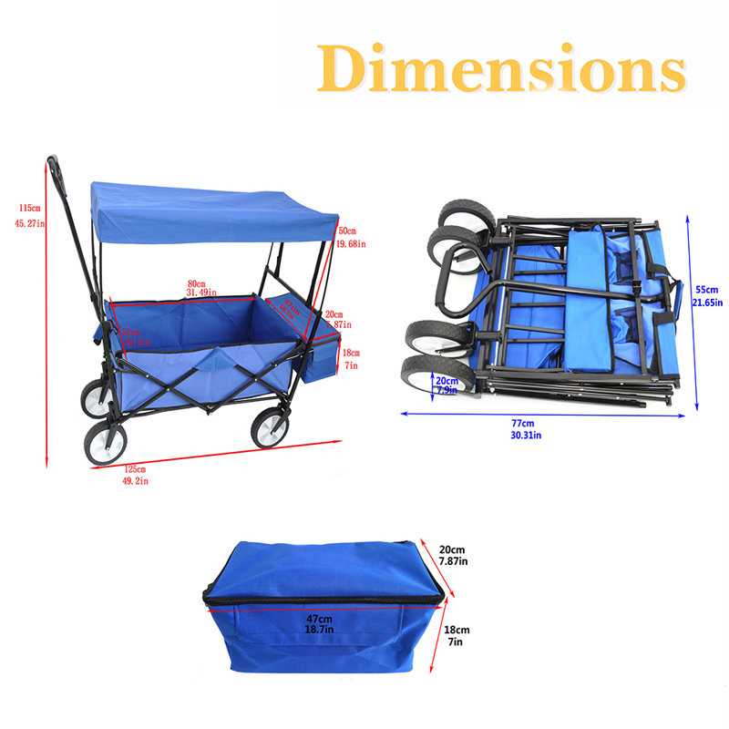 iYofe Outdoor Wagons with Detachable Roof Tail Storage Bag Adjustable